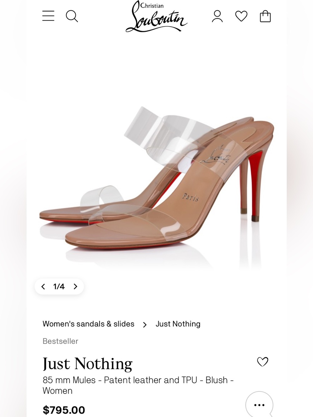 Christian Louboutin Just Nothing
85 mm Mules - Patent leather and TPU - Blush 10